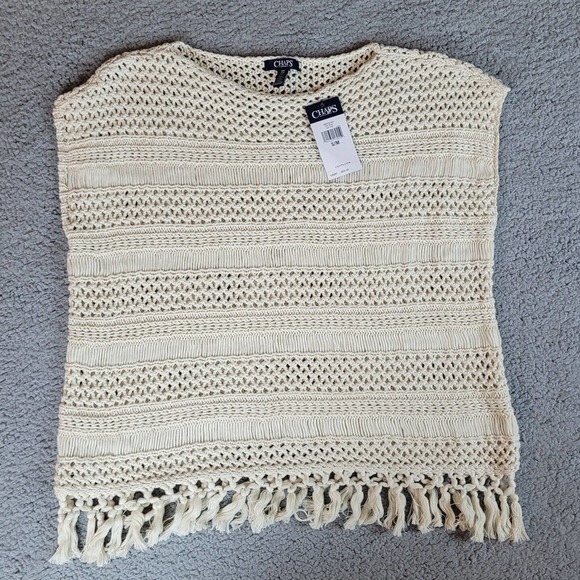 Chaps Sweaters - [SOLD]Chaps Ralph Lauren Sweater Small Tan Crochet Fringe Casual Western Boho